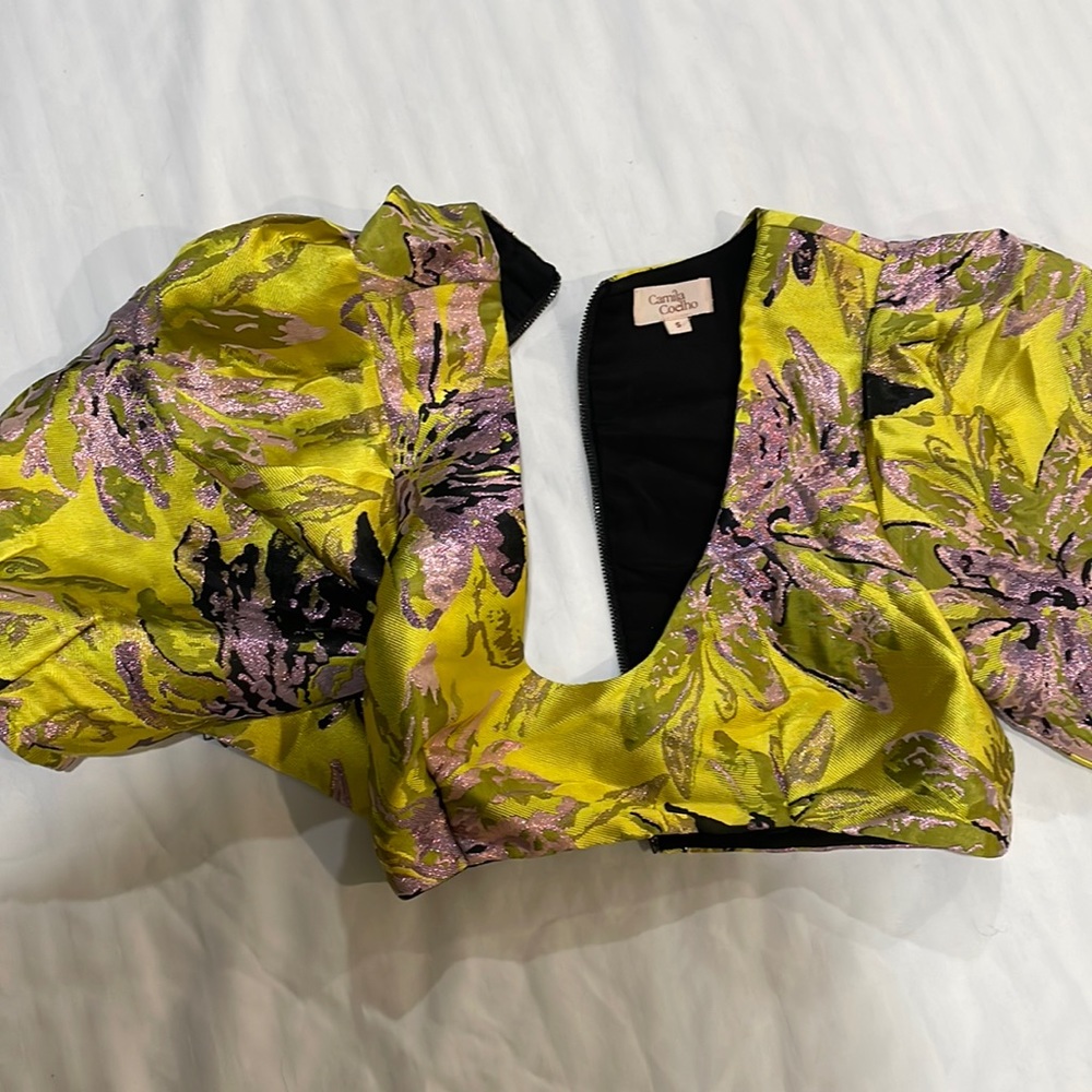 Camila Coelho x Revolve small citrus brocade crop top